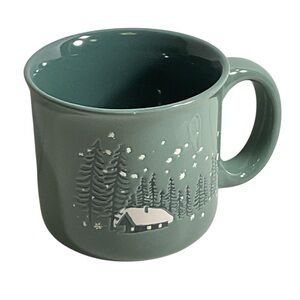 Life is Good mug with snowy winter cabin  scene. NWT